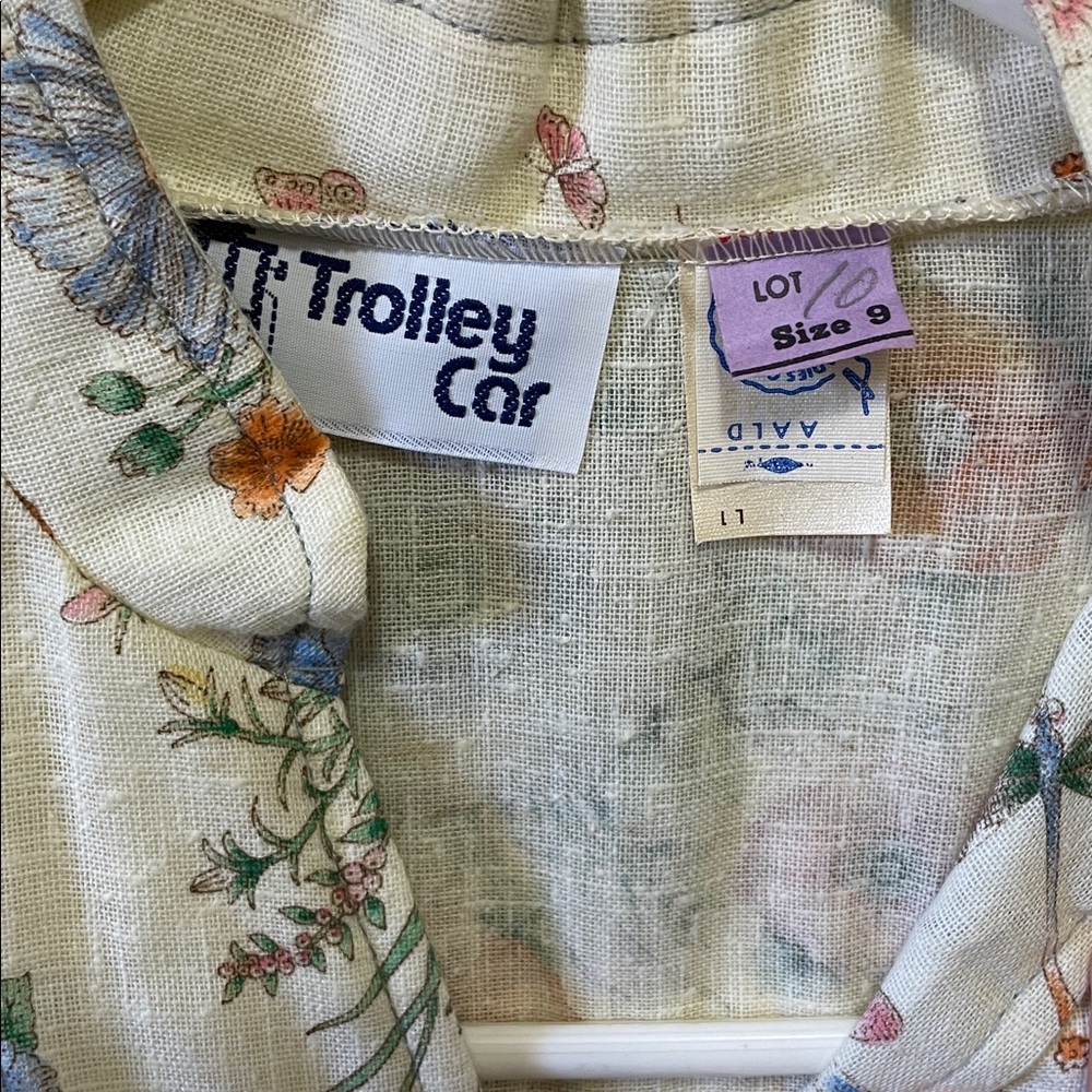 Vintage Trolley Car Women Midi White Floral Wildlife Dress - Picture 4 of 9